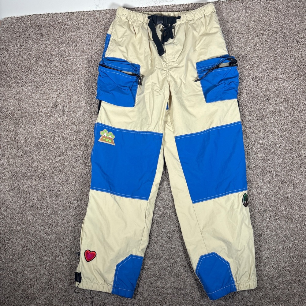 Round Two Mens Tan Blue Colorblock Nylon Cargo Pants Medium Sean Weatherspoon